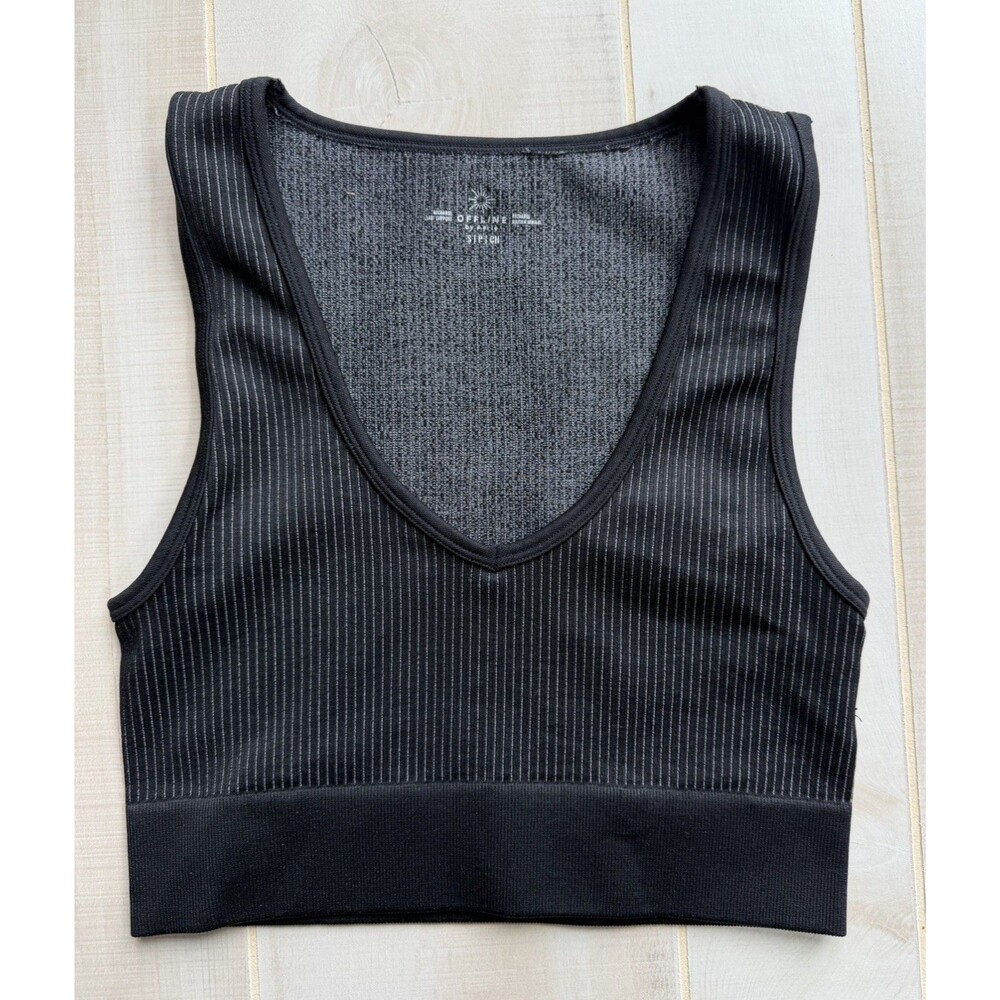 Offline By Aerie Recharge Sports Bra Least Support Black Ribbed Small